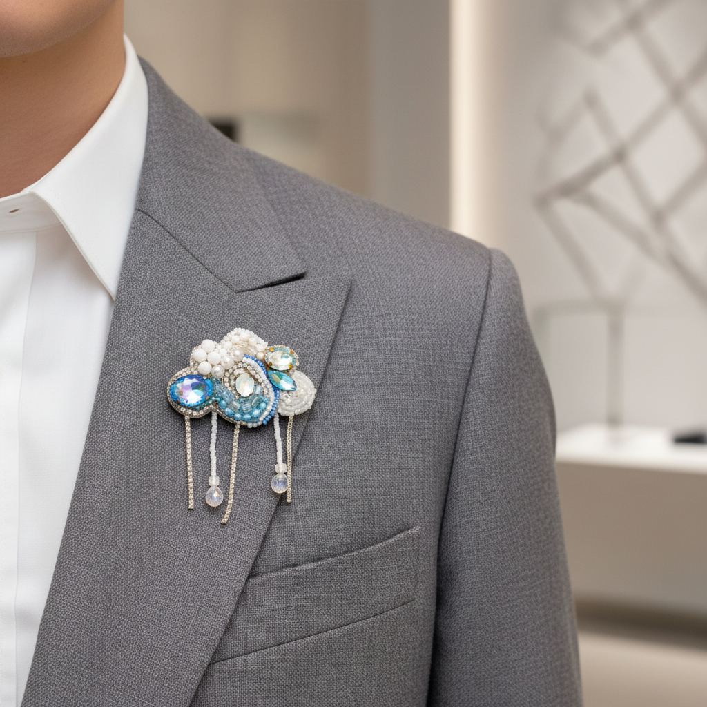 Regnsky – håndbroderet broche