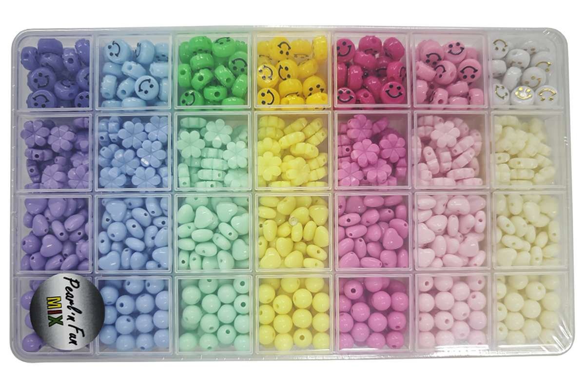 Perlemix smiley/blomster/hjerter/rund, 8-11mm