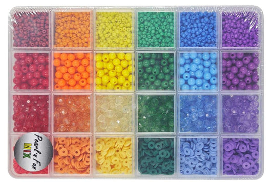 Perlemix i regnbuefarver 3-6mm, 6 farver