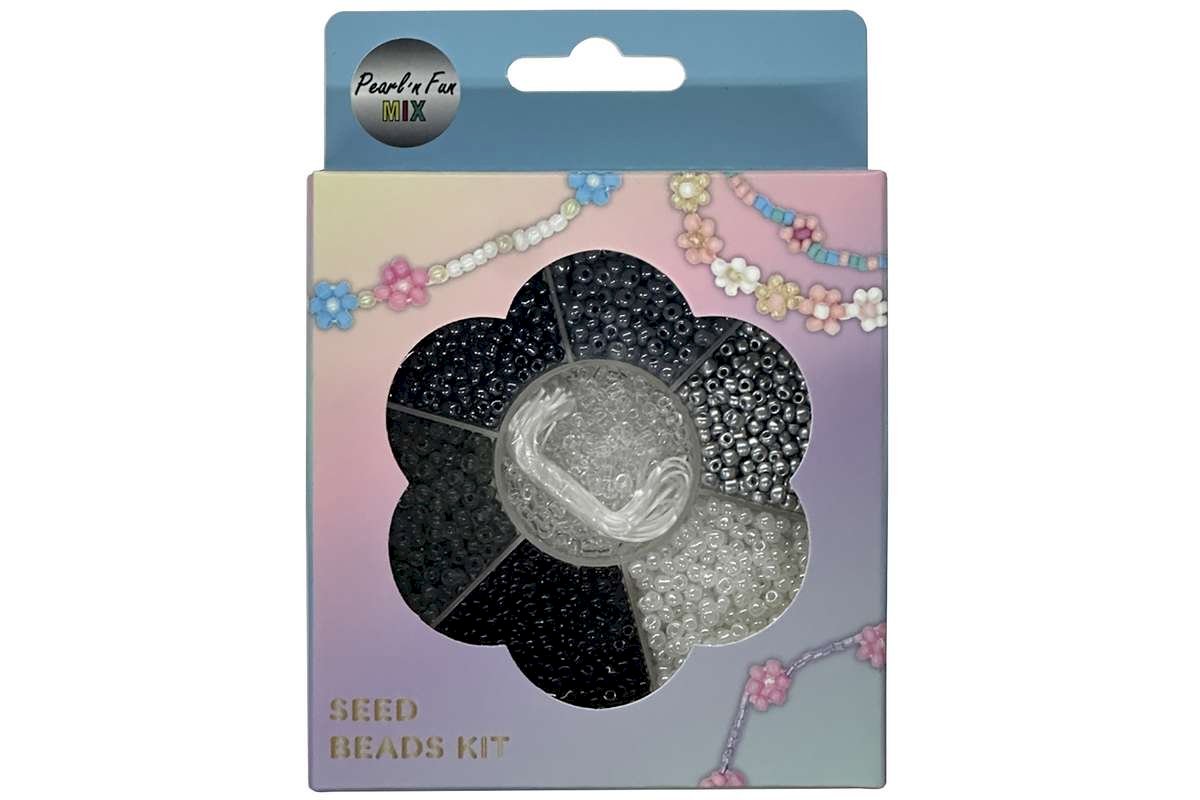 Glasperlemix 90g sort/grå/hvid