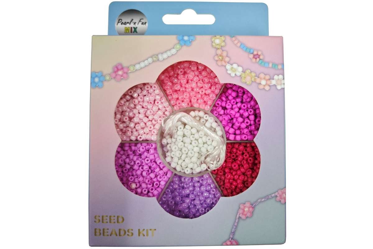 Glasperlemix 90g pink/lilla/hvid