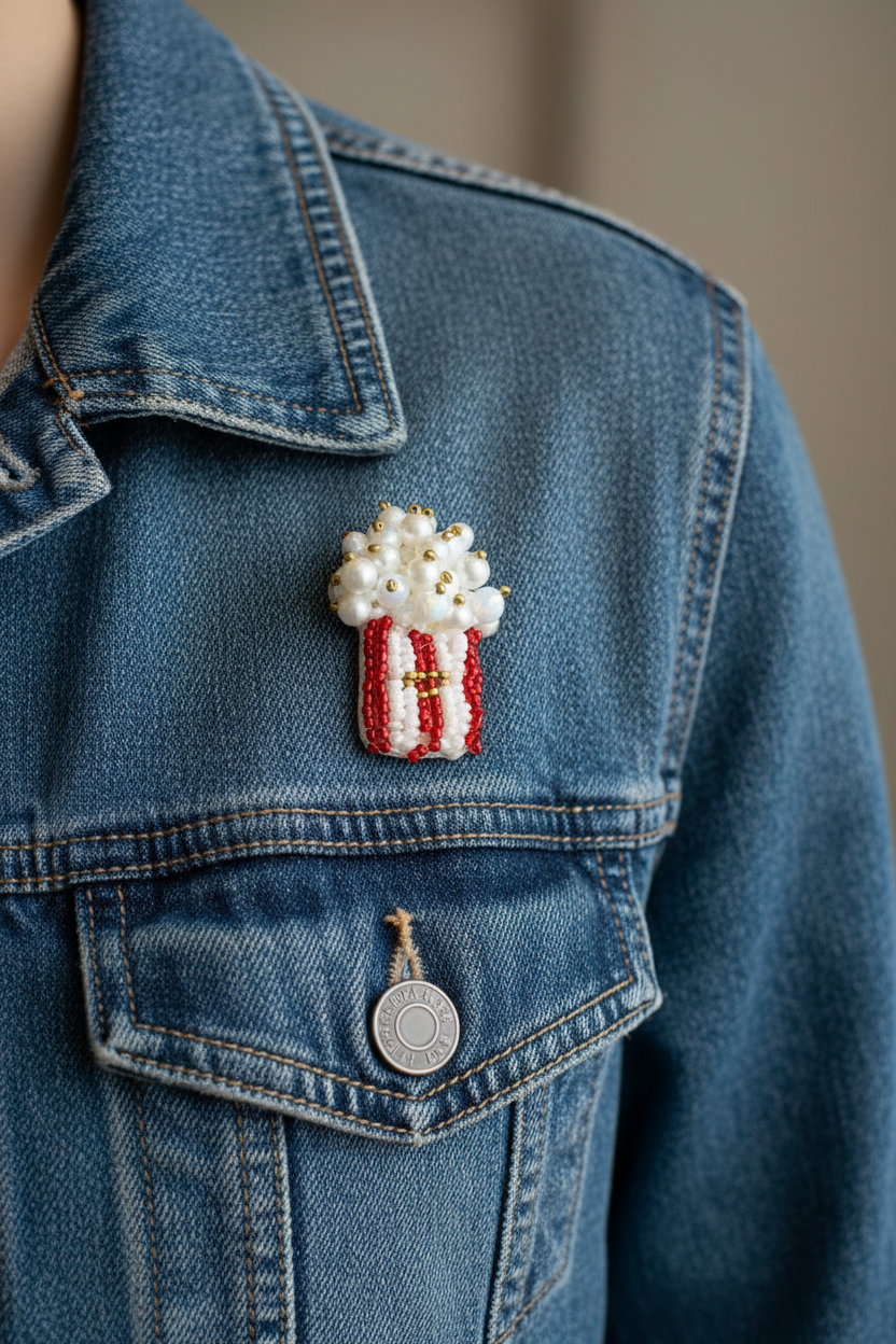 Popcorn lille – håndbroderet unika broche