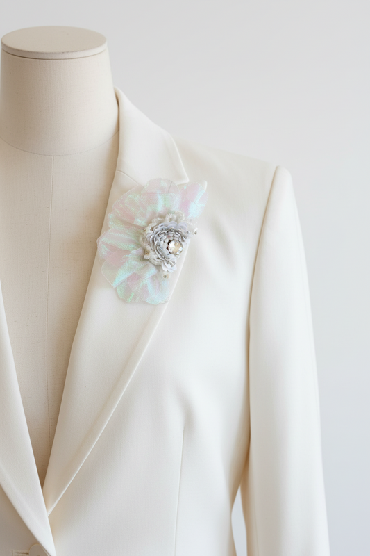 Organza blomst – håndbroderet unika broche