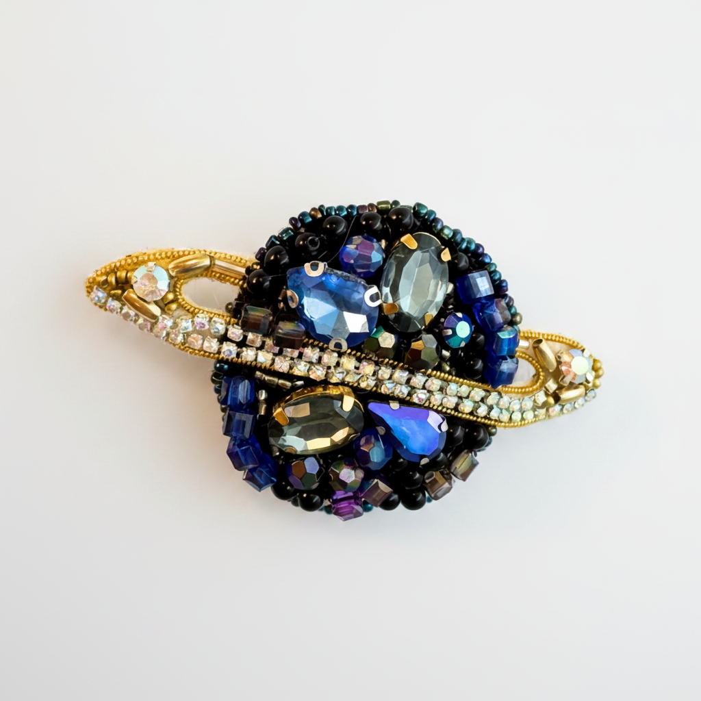 Saturn – håndbroderet unika broche