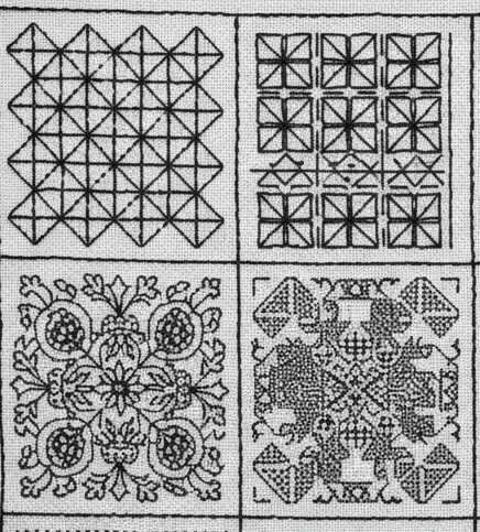 forskellige blackwork mønstre på samme stof