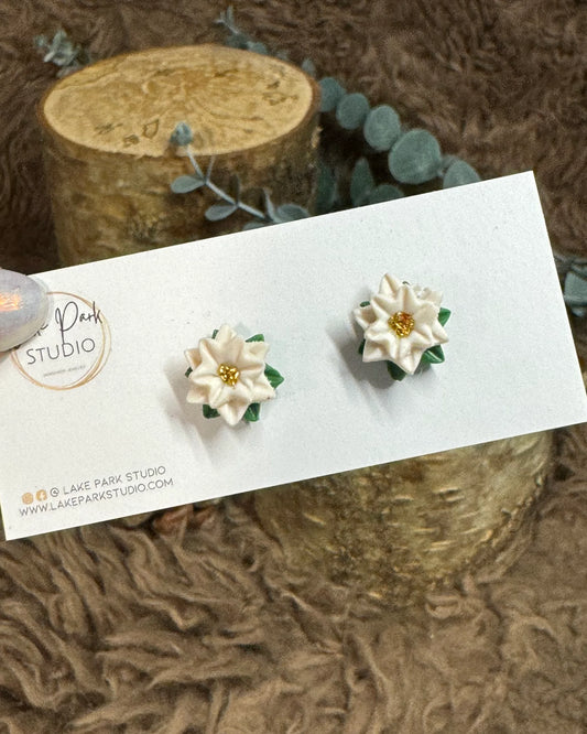 Små poinsettia ørestikkere - Hvid