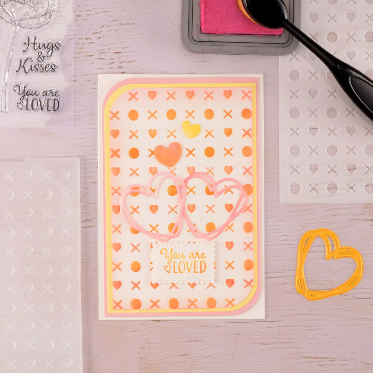 Mixed Media Stencil – Hugs & Kisses